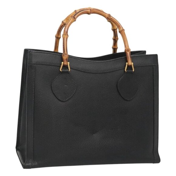 GUCCI Bamboo Hand Bag Leather Black Gold 002 - Picture 1 of 16